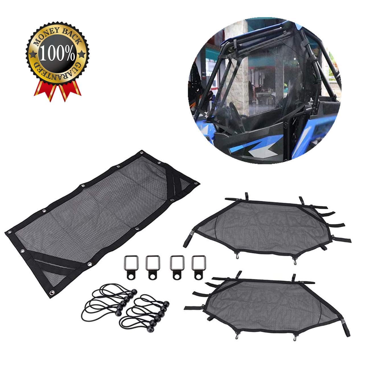 Window Net Roll Cage Mesh Net Guard Front Rear Right and Left Window Shade Shield Cover Door Scratch Prevention Compatible for UTV Polaris RZR 570 800 1000 900 RZR XP Turbo 2015-2019 2 Seater