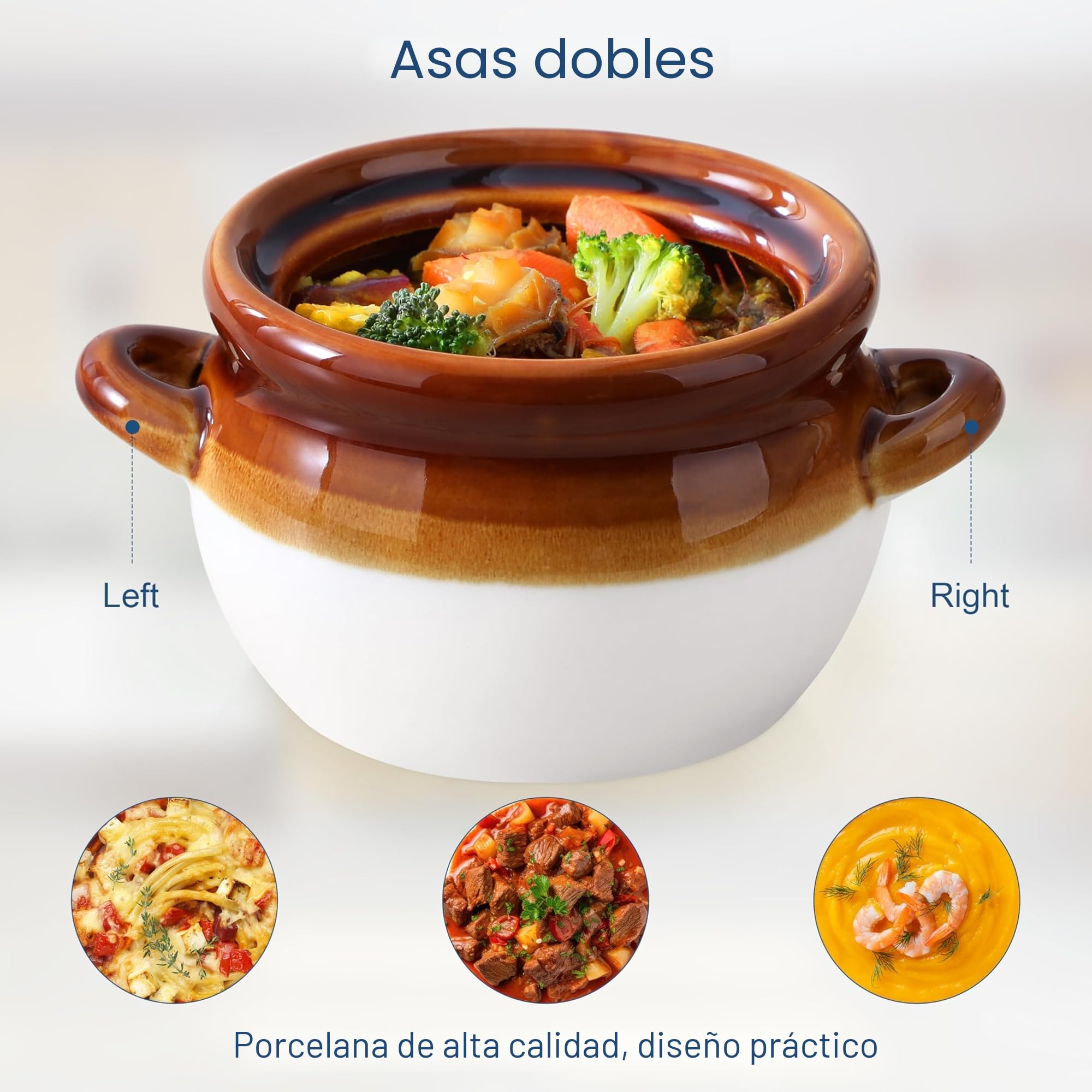 LOVECASA Juego de 4 Soperas de Porcelana 660 ml con Tapa y 2 Asas, 12,5 x 10,3 cm, Tazones para Sopa de Cebollas Soupe à l'Oignon, Sopa de Carne y Verduras, Caldo, Lasaña, Apto para Horno y Microondas