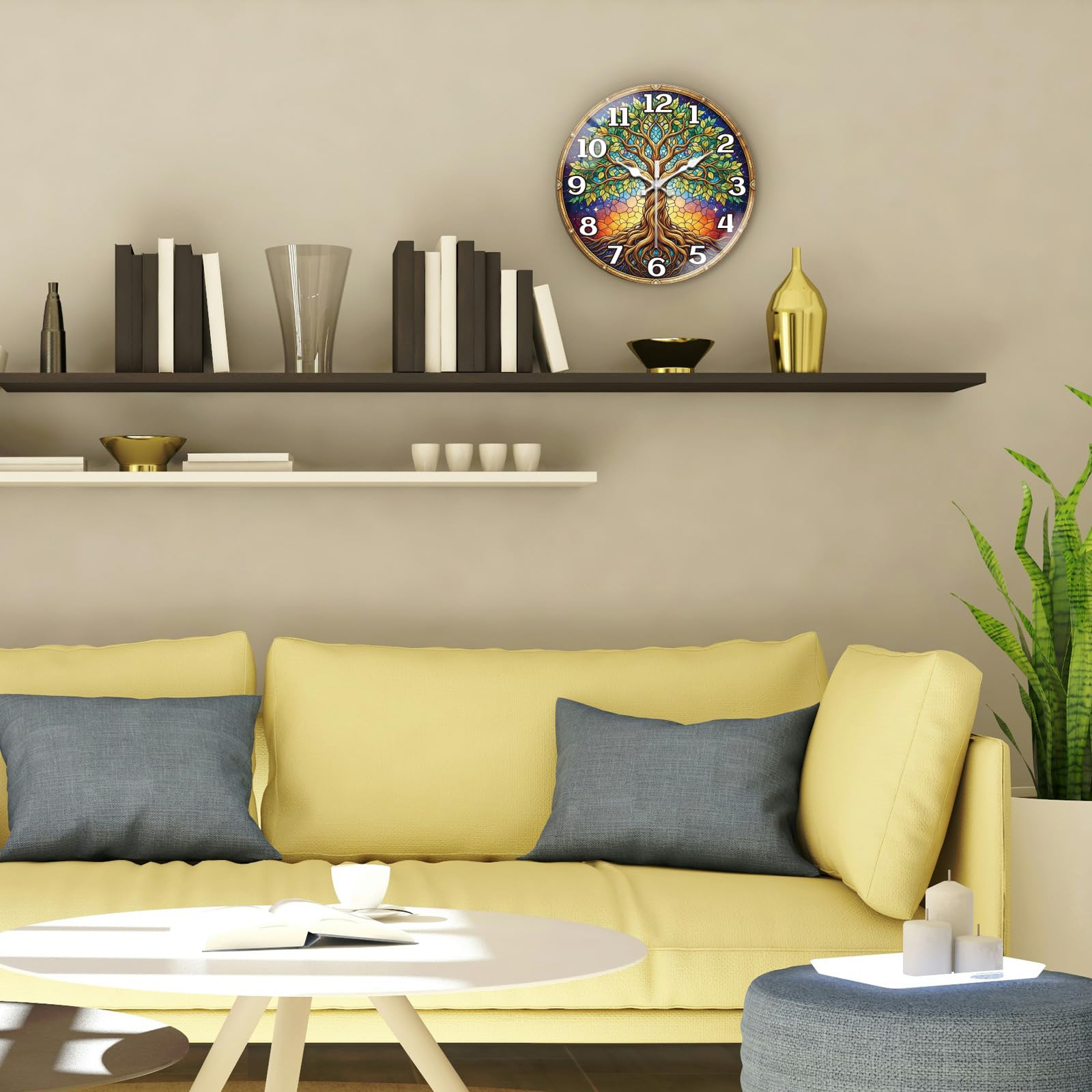 peacoblue Reloj de pared con forma de árbol, funciona con pilas, reloj