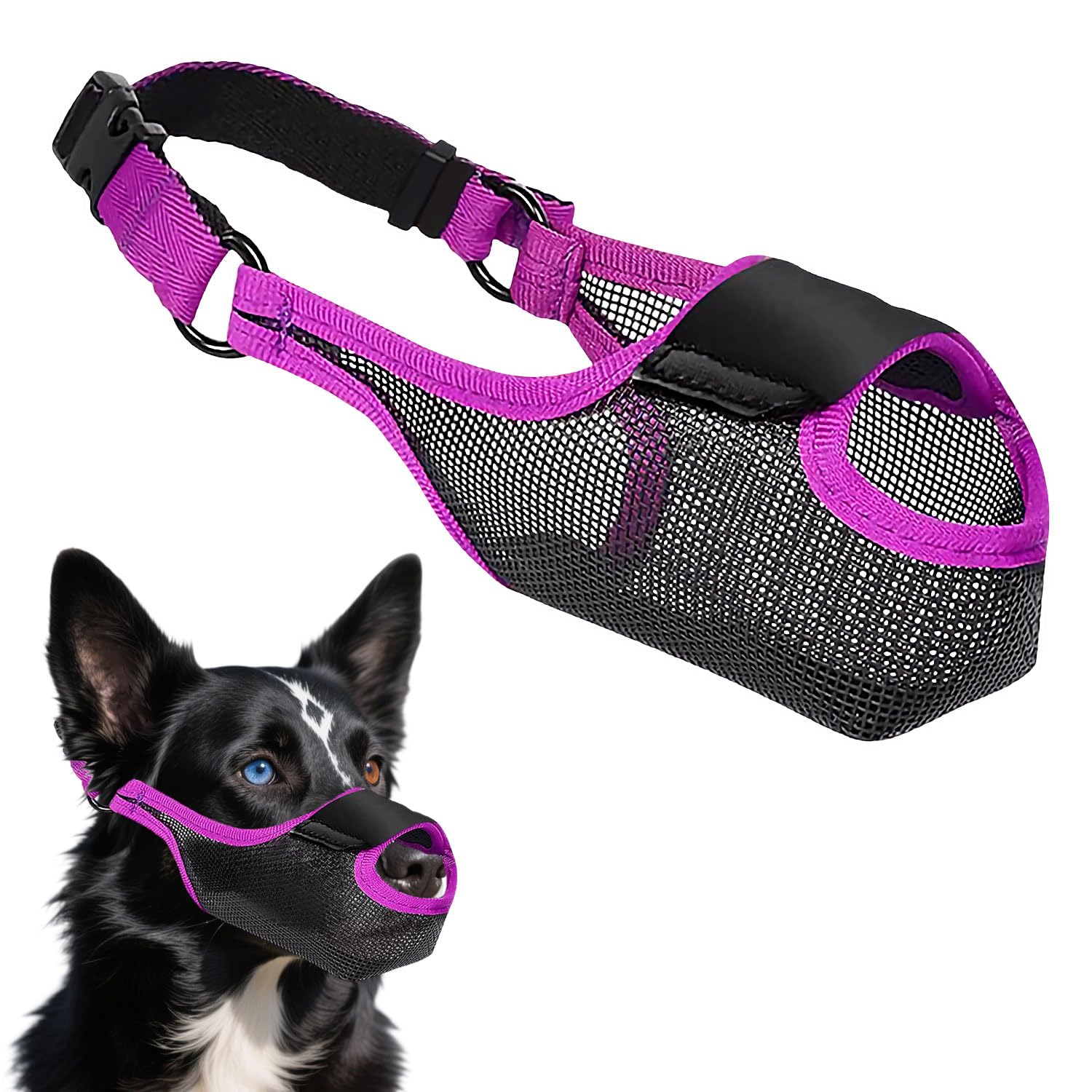 MOTIBACK Dog Muzzle, Adjustable Breathable Mesh Muzzle for Small Medium Large Dogs, Anti-Biting Anti-Chewing Muzzle with Secure Straps for Training, Walking, Grooming (Purple, S)
