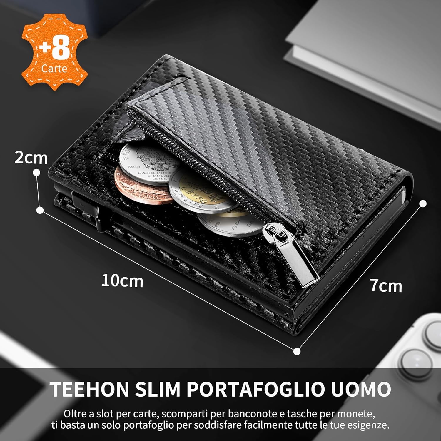 TEEHON Portafoglio Uomo Slim con Chiusura Magnetica & Protezione RFID | Piccolo Pelle Porta Carte di Credito Uomo con Portamonete | Portafogli Uomo Pop-up Carte Scatola Regalo Nero