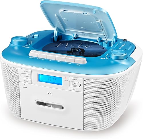 Gelielim Combo de reproductor de CD y casete portátil - Reproductor de cinta de casete Boombox con radio AM FM, reproductor de CD Boom Box para el