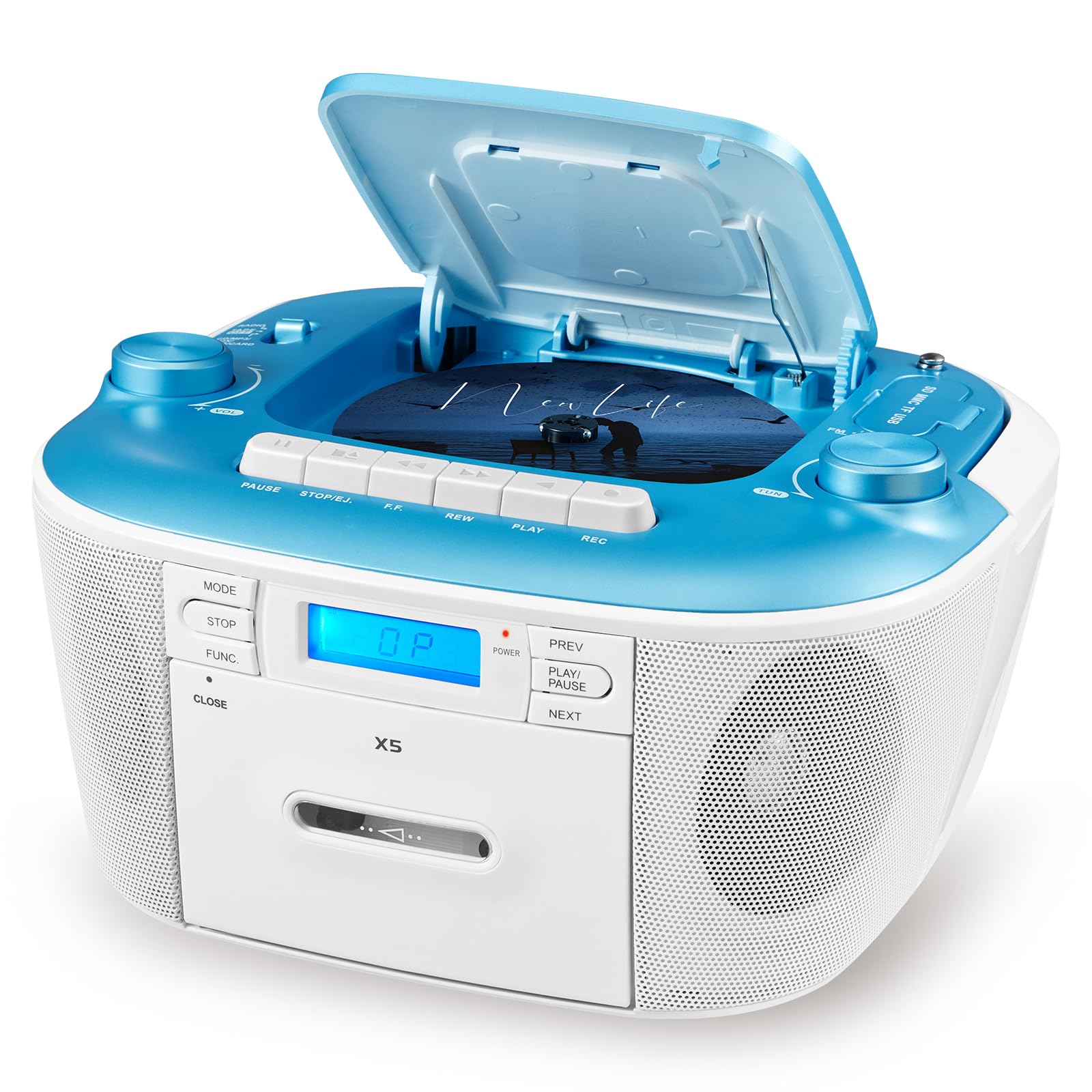 Gelielim CD Cassette Player Boombox Combo, Portable Radio AM/FM for Home, Stereo Sound, Tape Recrding, AUX/TF/USB Drive, AC/DC Powered, Headphone Jack, Indoor & Outdoor, Kids, Gift