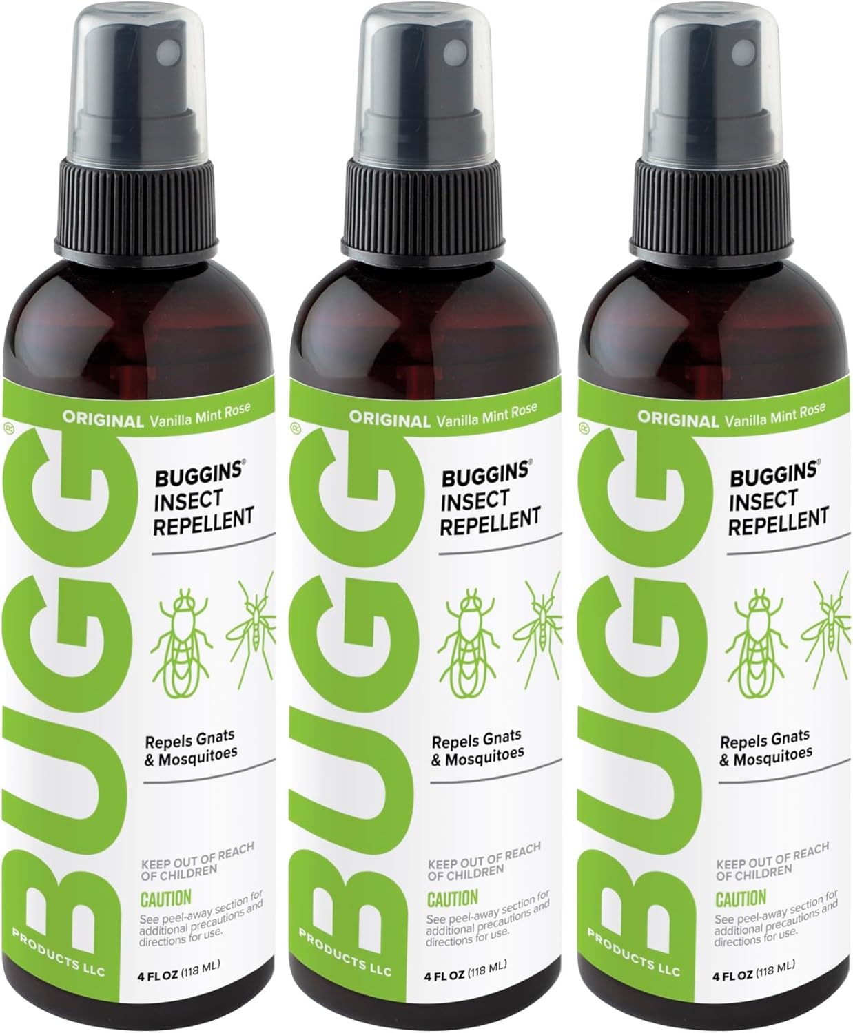 BUGGINS Original - Insect Repellent - Mosquitoes & Gnats, DEET Free, Non-Greasy - 4 oz Pump Spray Bottle - 3 Pack