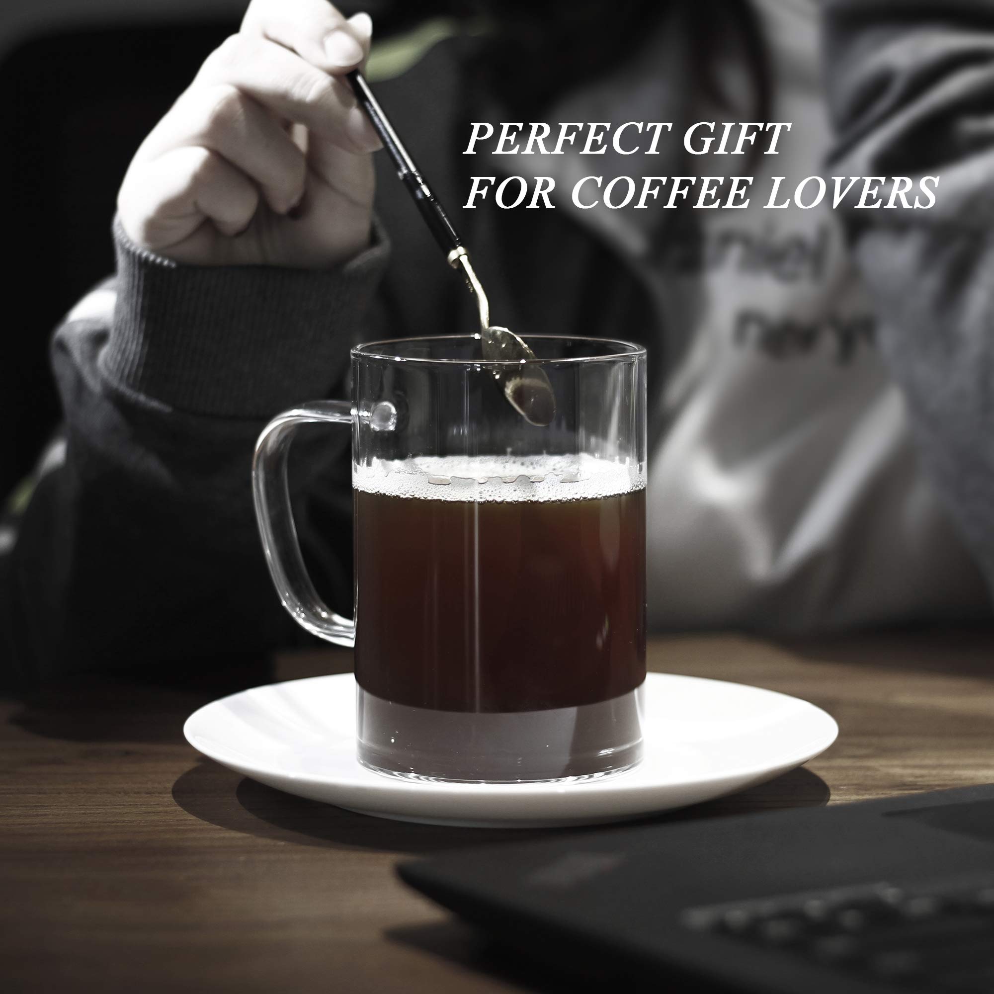 LUXU Glass Coffee Mugs Set of 2,Large Wide Mouth Mocha Hot Beverage