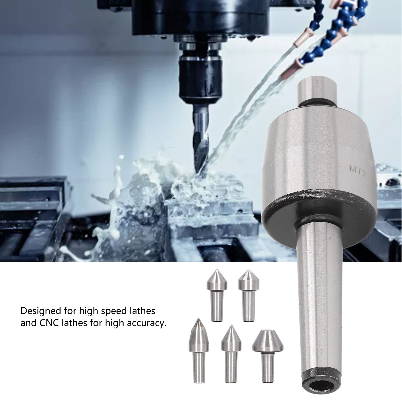 Centro Vivo, Cono Morse de Acero Al Carbono con 7 Puntas Intercambiables, Rodamiento de Agujas para Fresadora CNC de Contrapunto de Torno