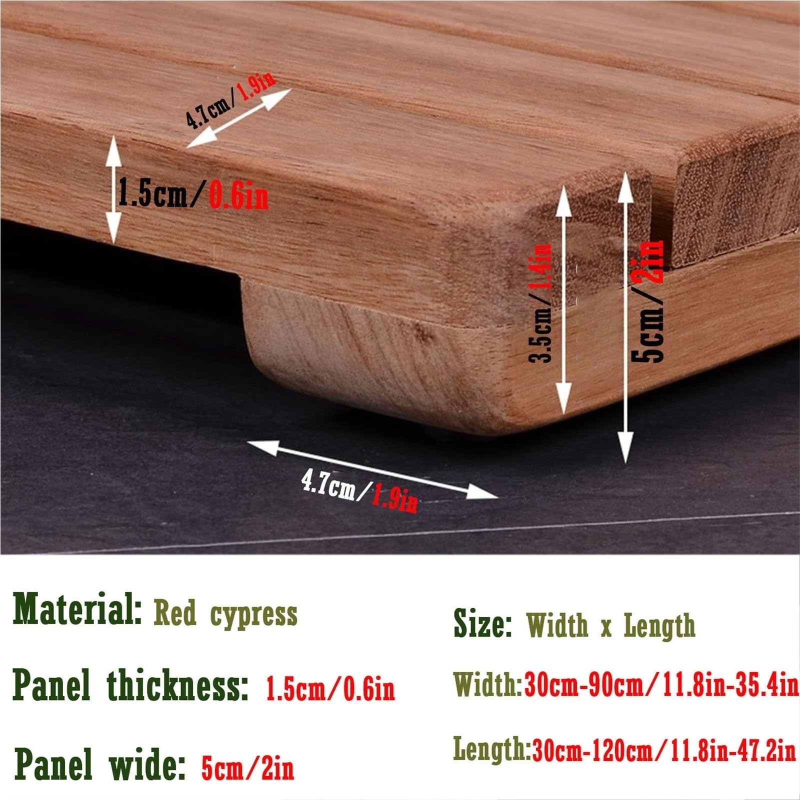 Alfombrilla de baño de madera maciza con listones, almohadilla de ducha antideslizante para spa en casa, accesorios de baño de madera natural, uso en interiores y exteriores