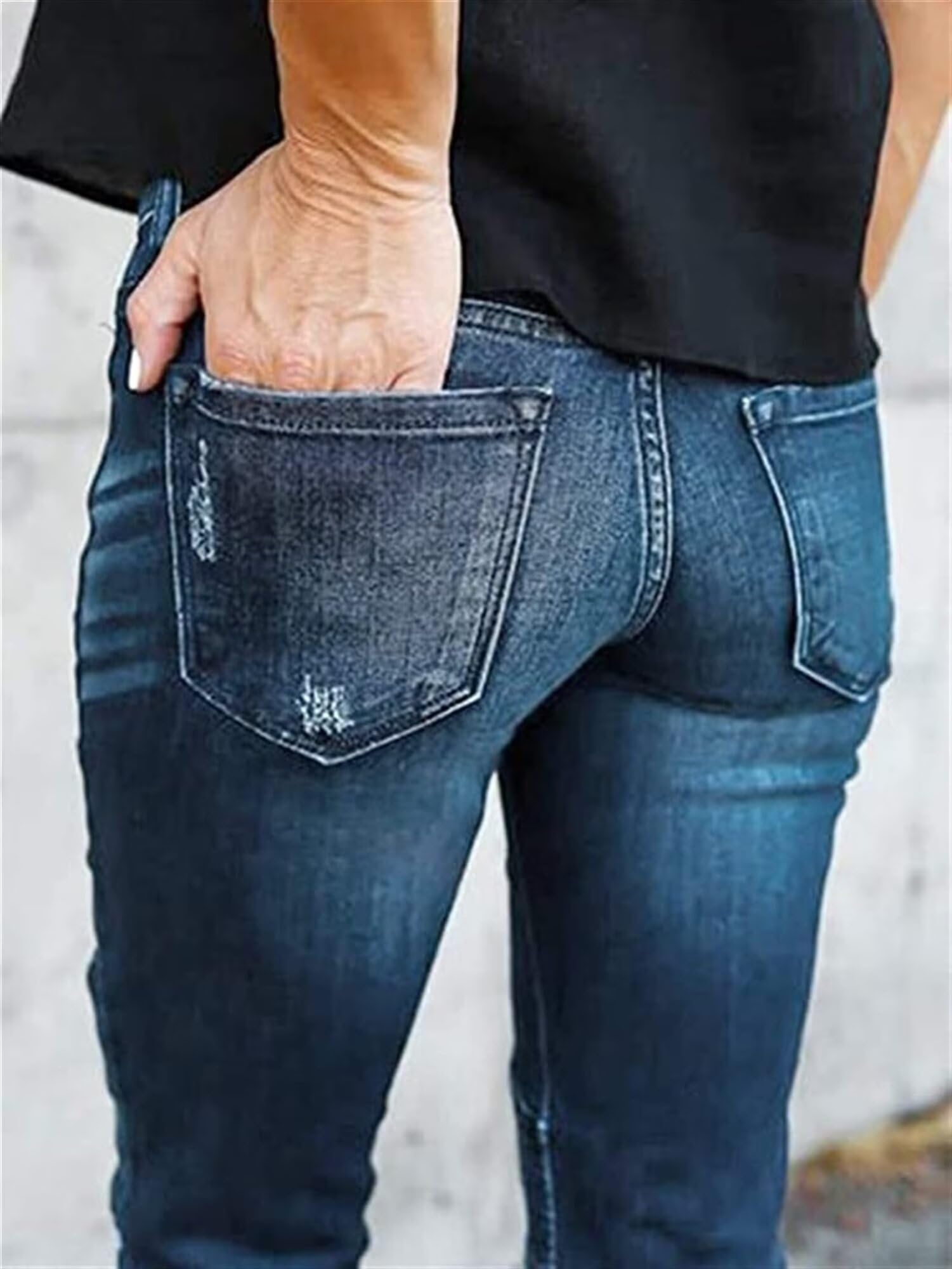 HYCYYFC Zerrissene Damen-Jeans mit hoher Taille und ausgefranstem, ungesäumtem Saum, Skinny-Denim-Hose mit Tasche
