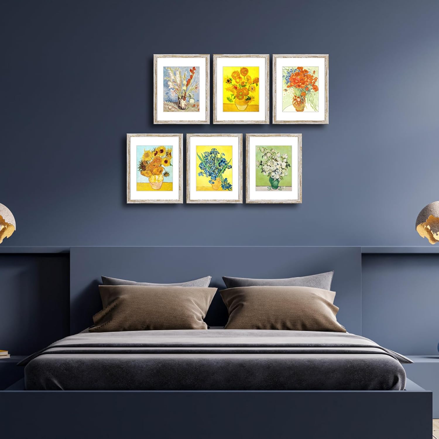 Rustic Distressed Retro Style White Frame 11x14 Picture Frame Set of 6 with Real Glass for Pictures 8x10 with Mat or 11x14 Without Mat, Wall Gallery or Tabletop display