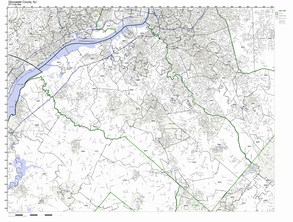 Gloucester County, New Jersey NJ ZIP Code Map Not Laminated