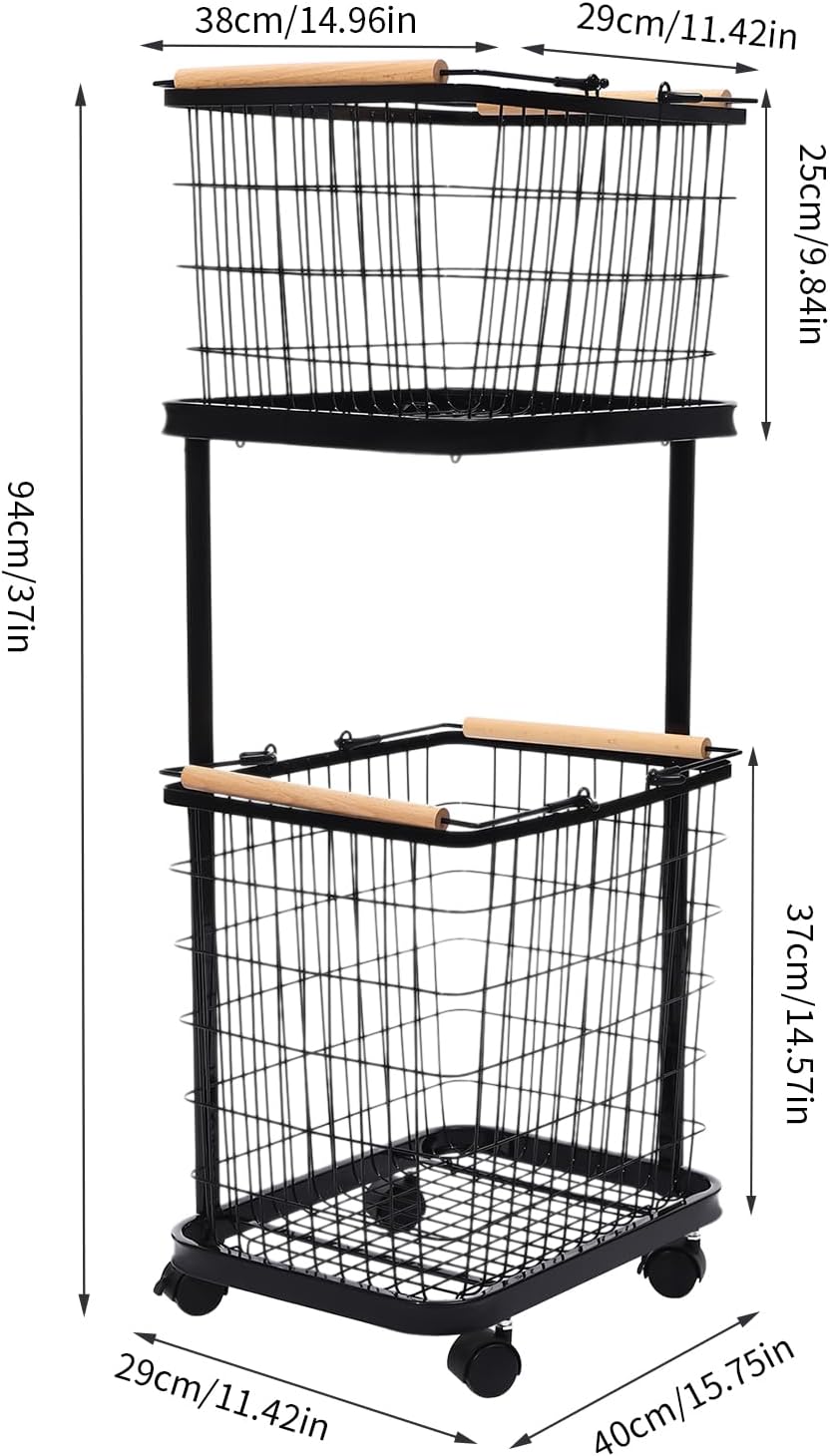 Laundry Hamper, 2 Tiers Laundry Sorter,Vertical Rolling Laundry Cart,with 4 Universal Wheels,with 2 Pull-Out and Removable Shelf, Clothes Hamper with Divided Bag for Laundry Room,Bathroom, Dorm