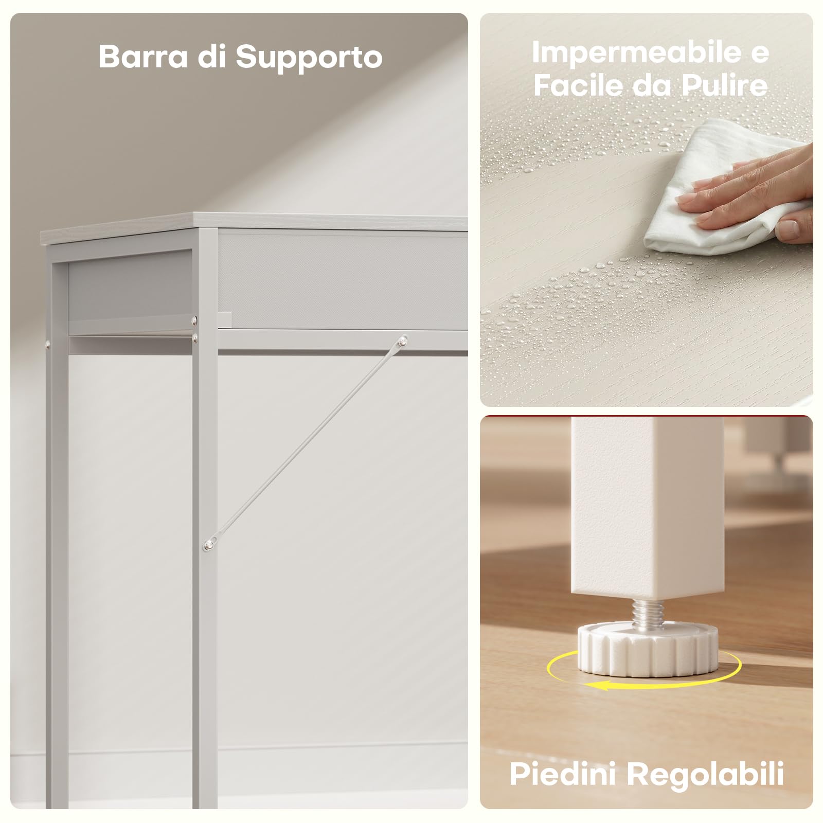 SOLAVERO Scrivania con 6 Cassetti in Tessuto, 120 x 50 cm Scrivania Salvaspazio Reversibile, Tavolo Computer per Casa Ufficio, Camera da Letto, Soggiorno, Bianco