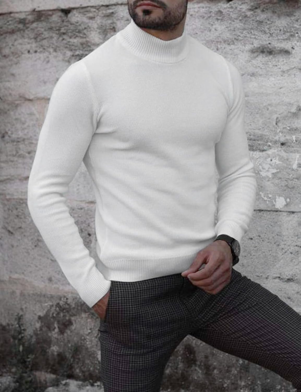 Men's Slim Fit Mock Turtleneck Pullover Sweater Casual Basic Knitted Thermal Sweaters - Image 3