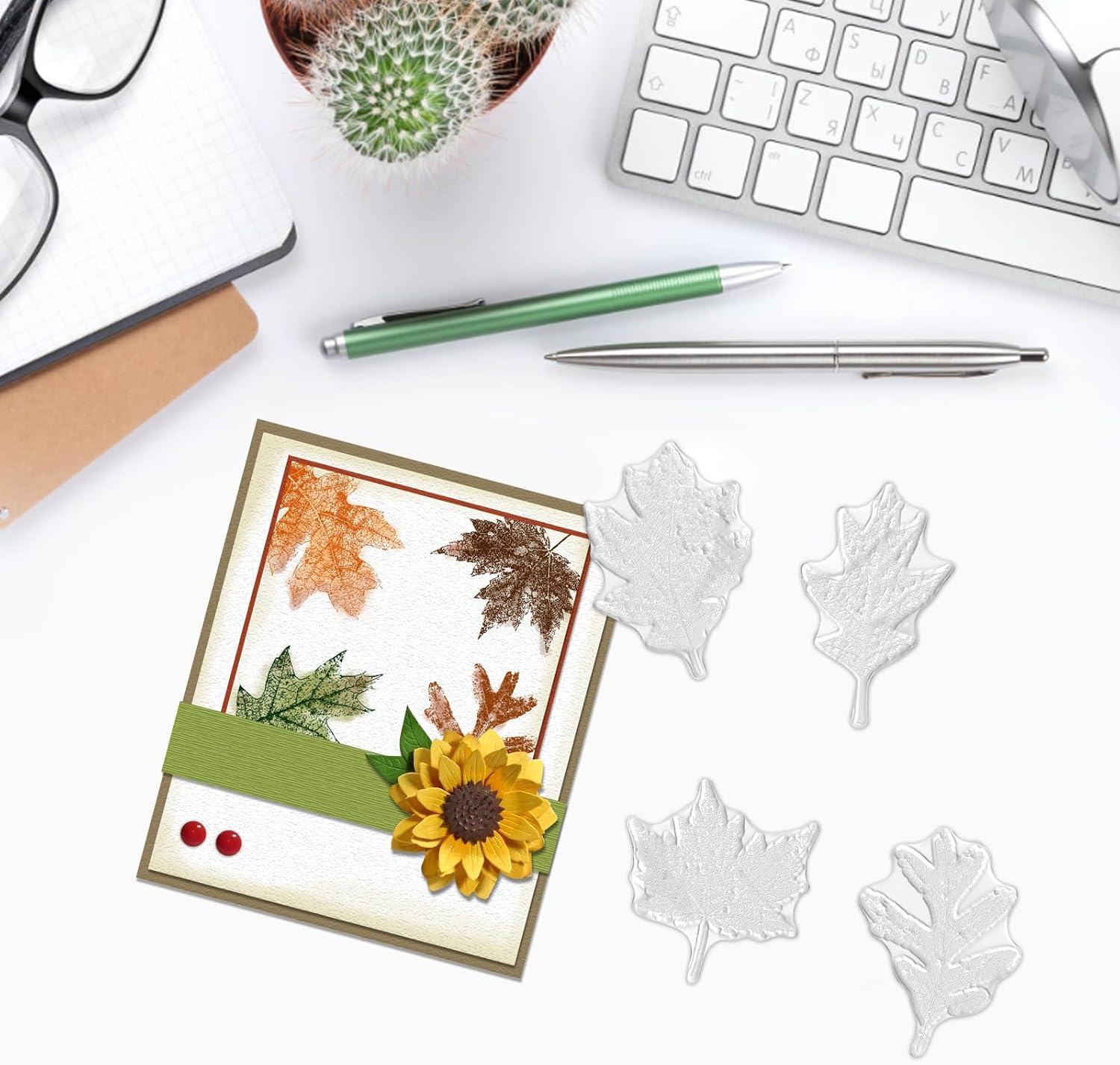 ABTOLS 4pcs Leaves Clear Stamps for Card Making, Maple Clear Rubber Stamps Fall Leaves Silicone Reusable Stamp for DIY Scrapbooking Paper Craft Album Decor