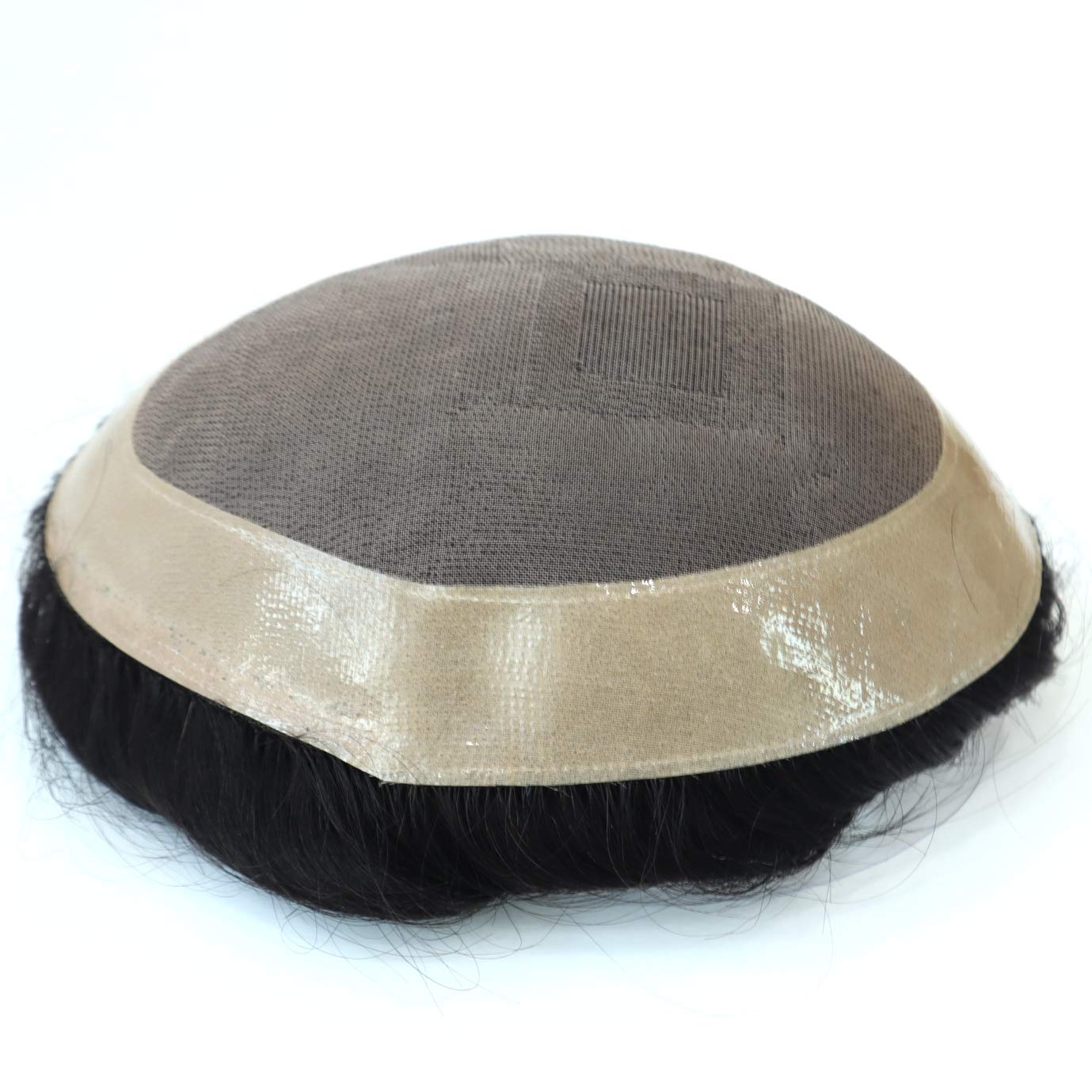 Mens Fine Mono Toupee Hair Replacement System for Men Unit Durable Real Gents Black Hair Human Hairpieces 7X9