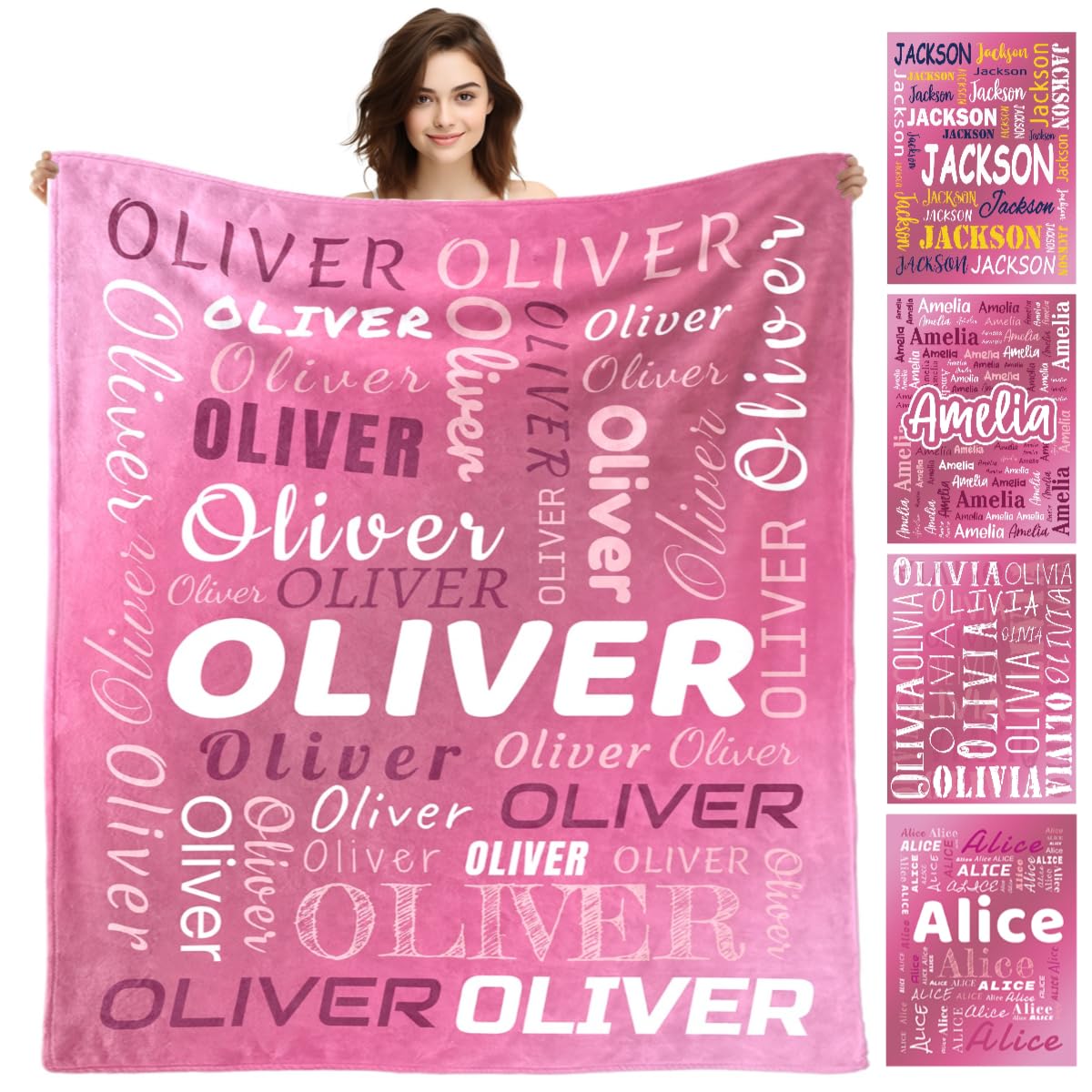 Lifemaison Personalised Name Blanket,Customized Soft Blanket for Baby Kids Adults,Customised Blankets with Printed Name,Full name Flannel Throw Blanket,Personalised Gifts for Birthday Christmas