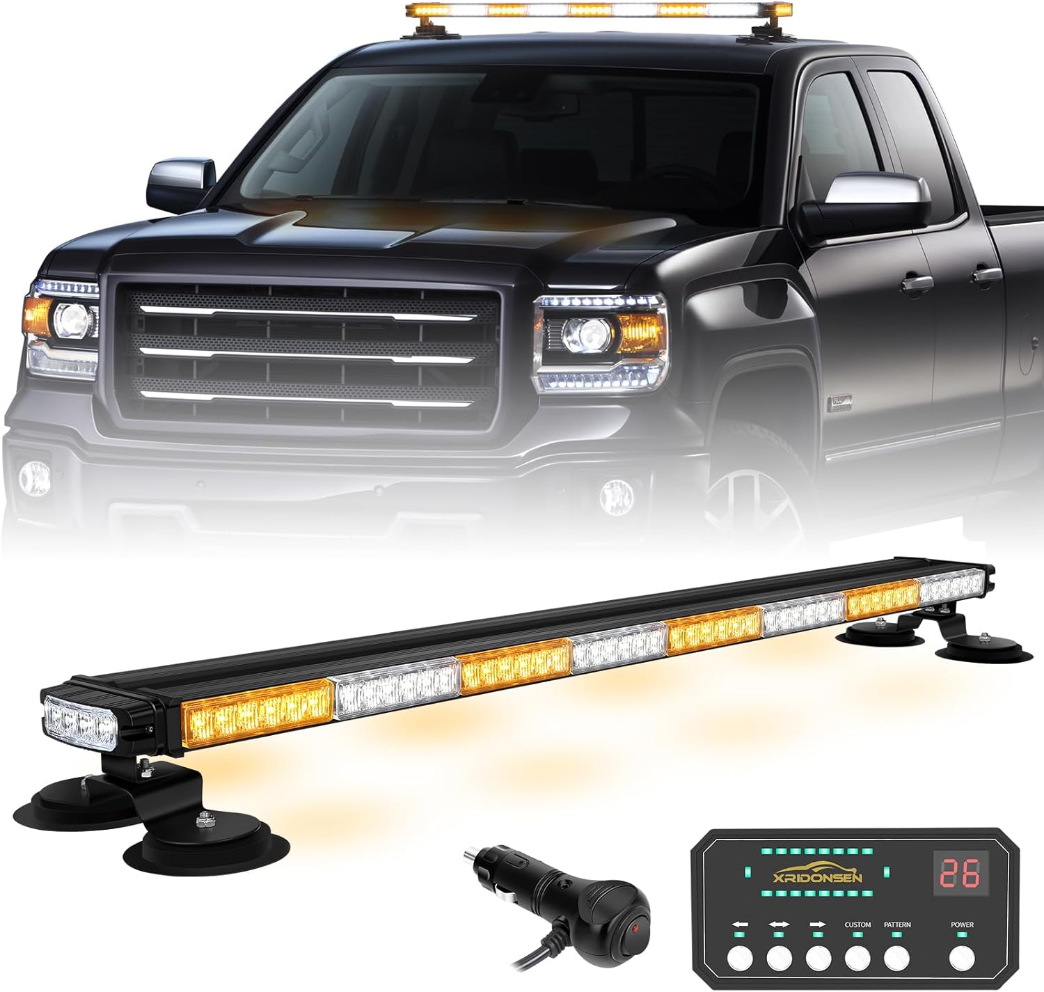 Photo 1 of XRIDONSEN 37" 104 LED Roof Top Strobe Light Bar Amber White Emergency Traffic Advisor Lights Double Side Warning Safety Flashing w/Magnetic Mount for Construction Vehicles Plow Trucks Pickup Wrecker