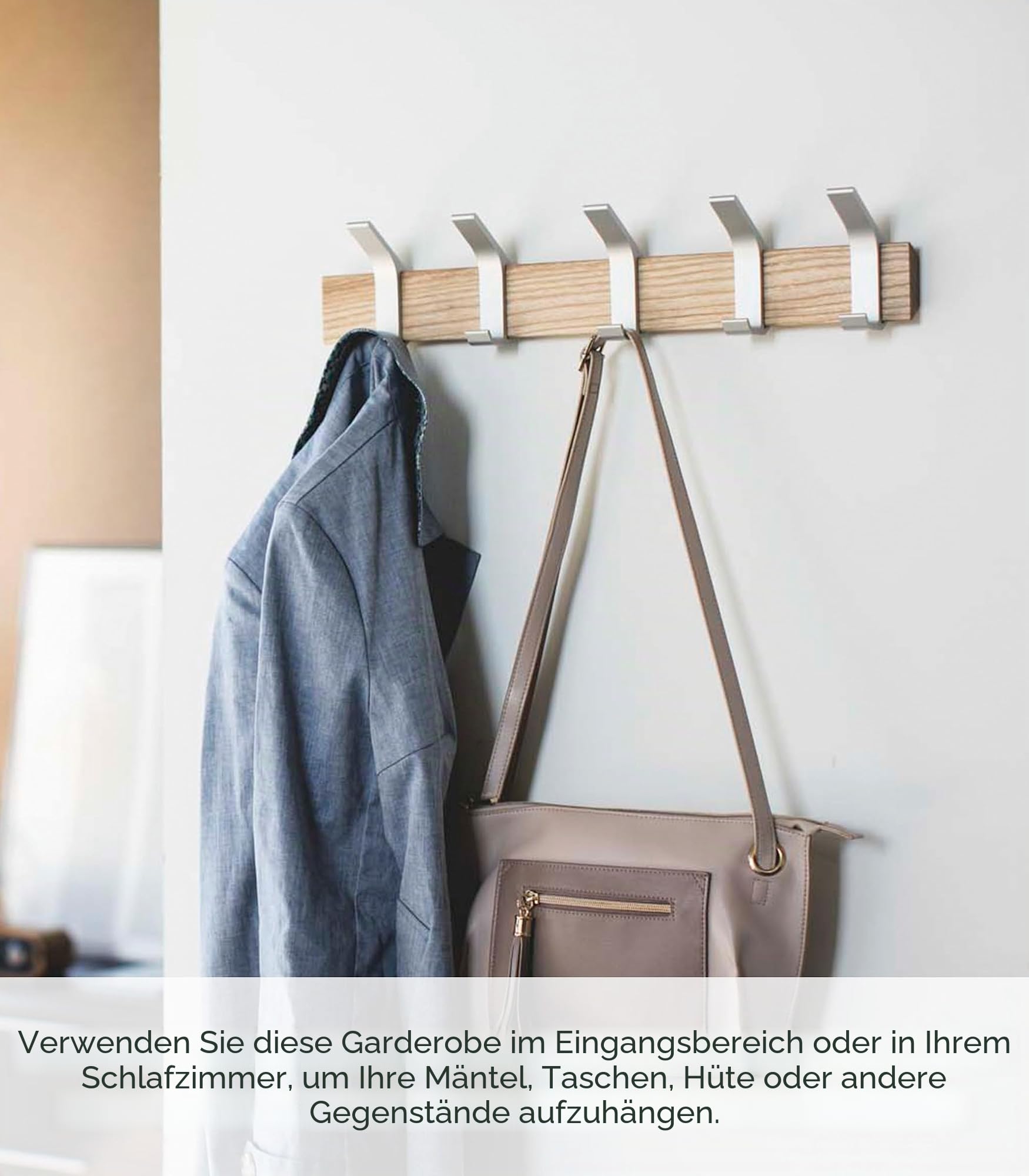 Yamazaki 4116 RIN Wall Coat R, beige, Wood/Aluminum, 50 x 6.5 x 10 cm