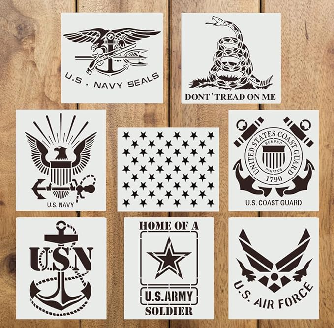Amazon.com : 8 Style 14 inch Plastic Military Stencil Template, 50 Star ...