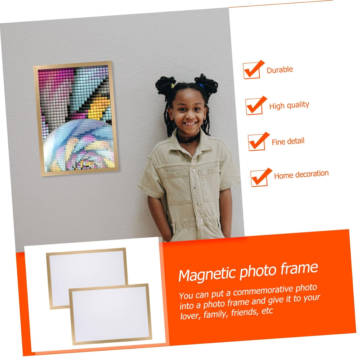 2 Sets Magnetic Picture Frames Self-adhesive Photo Frame for Refrigerator Door Home Wall Display Stylish Gold for Diamond Drawing and Certificates