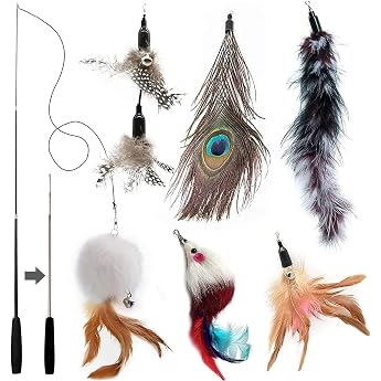 Cat Toy Feather Natural Intelligence Interactive Toy Cat Bell 5 Feather Refills Included
