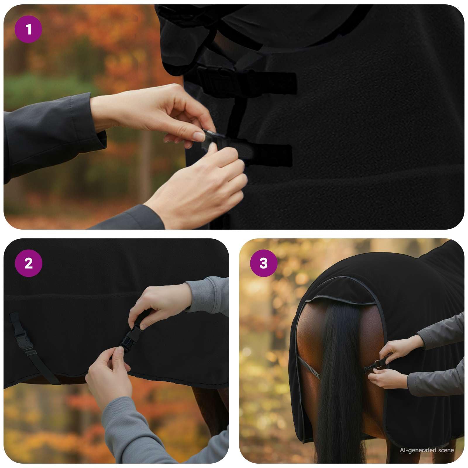 Manta para caballo negra de poliéster de 135 cm para invierno y pasto, transpirable, impermeable, con funda extraíble y soporte ajustable para pony, potro, sangre caliente