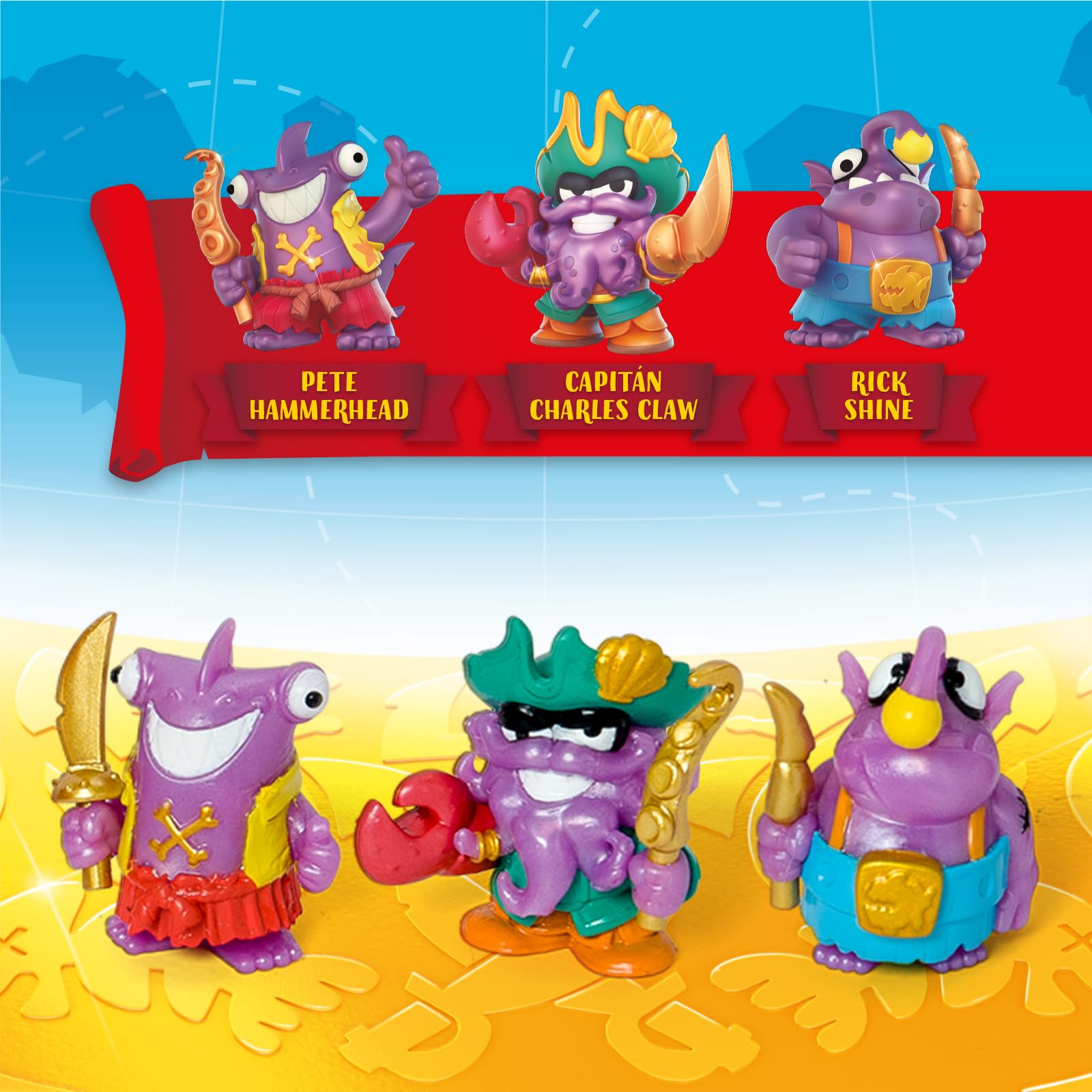 PIRATIX ADVENTURE WORLD Monster Treasure – Cofre del tesoro con un monstruo escondido en su interior. Incluye 1 cofre, 3 Piratix exclusivos, 1 tesoro exclusivo y 3 accesorios