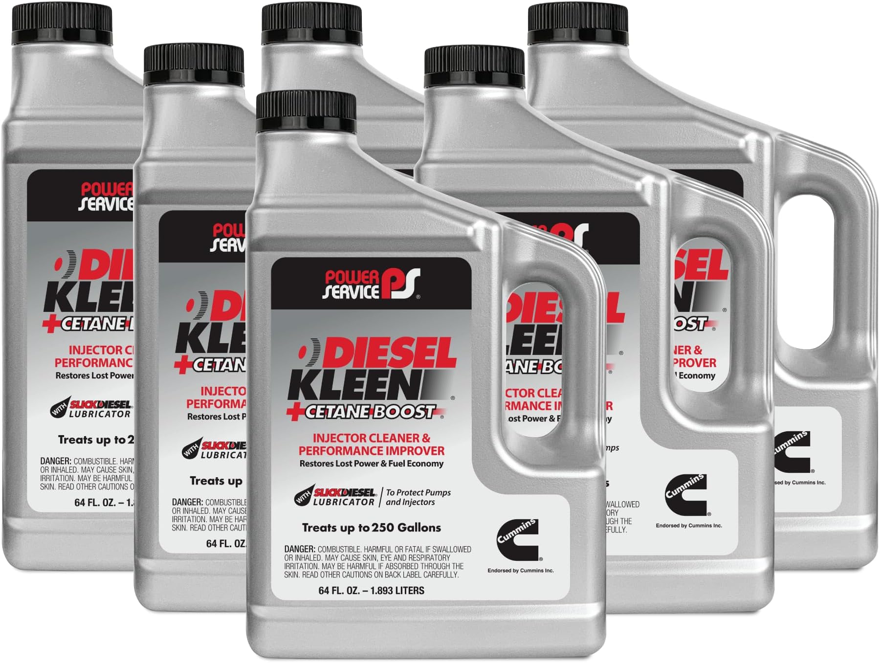 Power Service Diesel Kleen + Cetane Boost 64oz Bottle (6 Pack) - Universal Fit, Boosts Cetane Up to 6 Numbers, Cleans Injectors, 10.17536 Liters