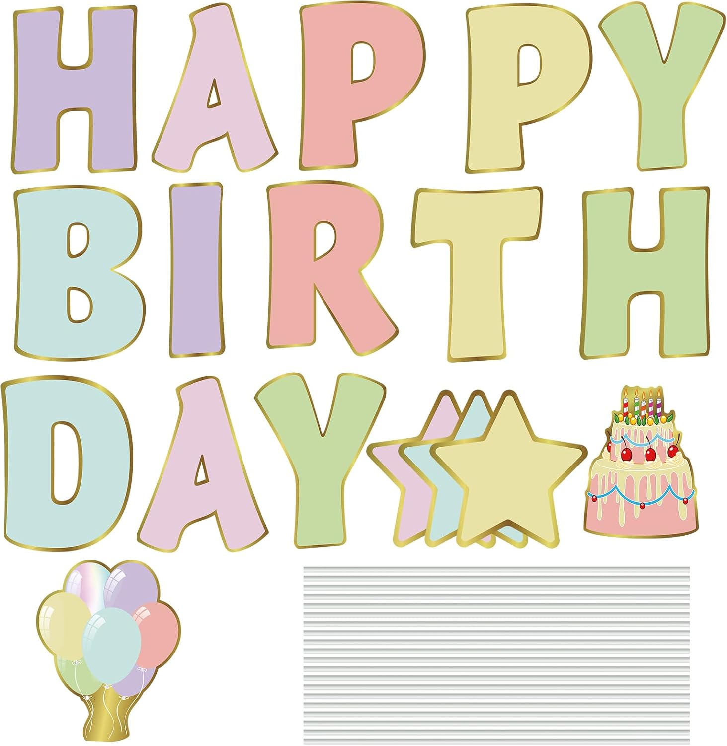 Jetec 18 Pieces Happy Birthday Yard Signs with Stakes, 16 Inches Birthday Outdoor Lawn Signs, Cake Balloon Patio Decorations, Garden Lawn Decorations for Party Outdoor Decor(Pastel Color)