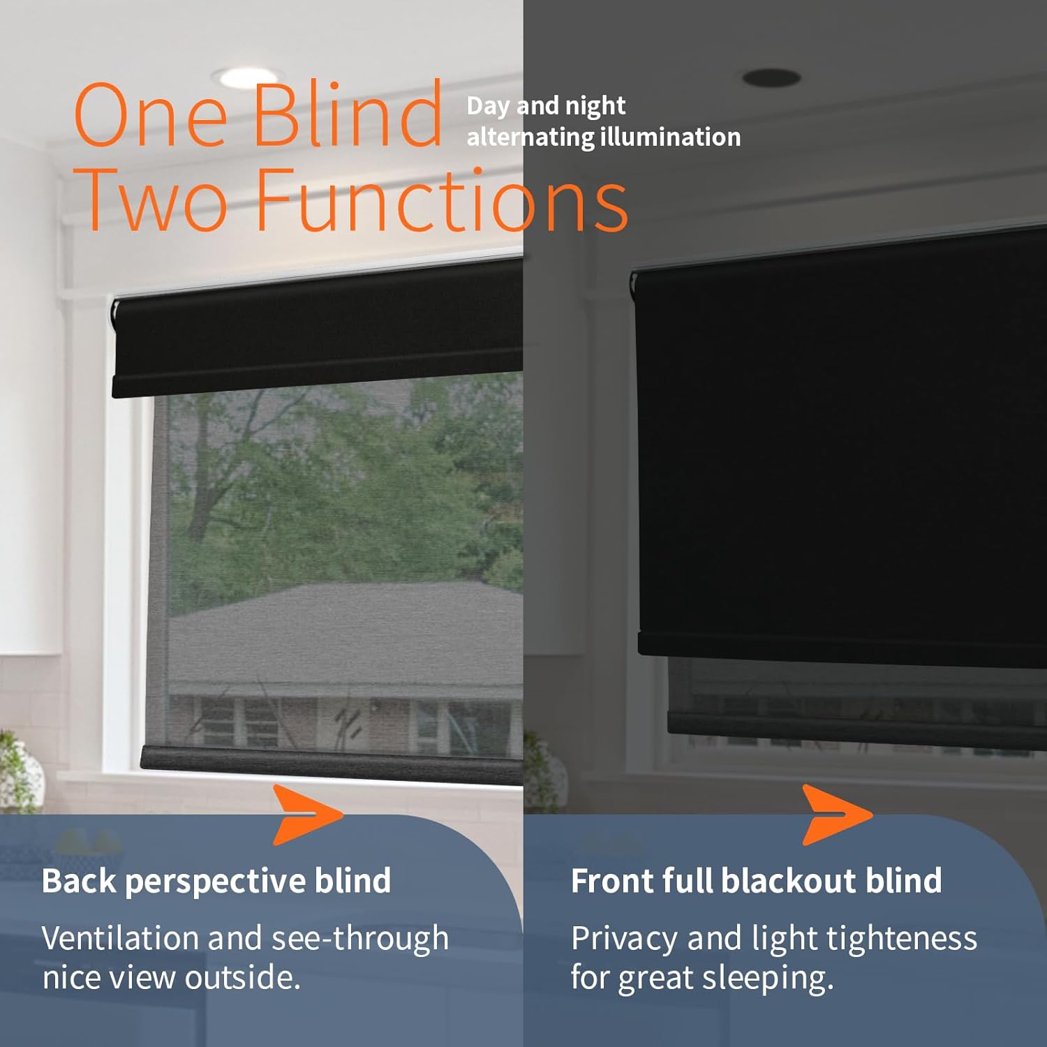 Dual Roller Shades for Windows Custom to 88" Width Day and Night Double Layer Shade Blackout and Light Filtering Blinds with Valance Black+ Peacock Black