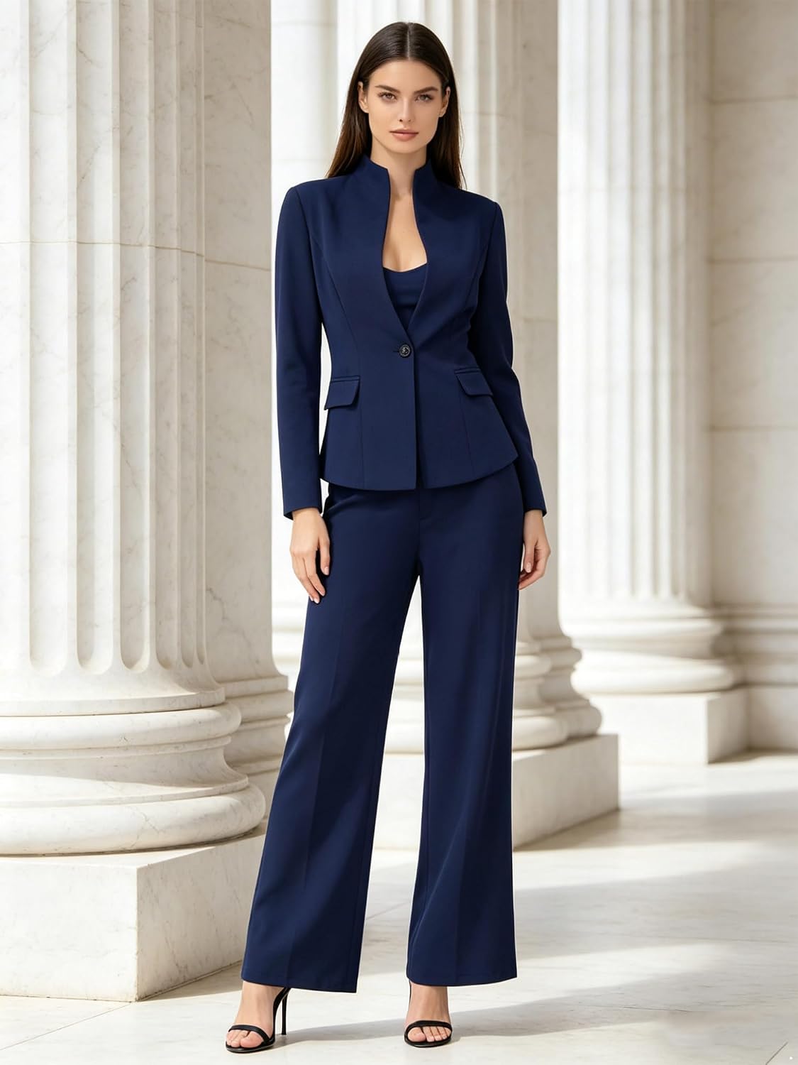 ranrann Womens Suits 2 Piece Set Business Casual Long Sleeve Blazer and Pants Suit for Work Office