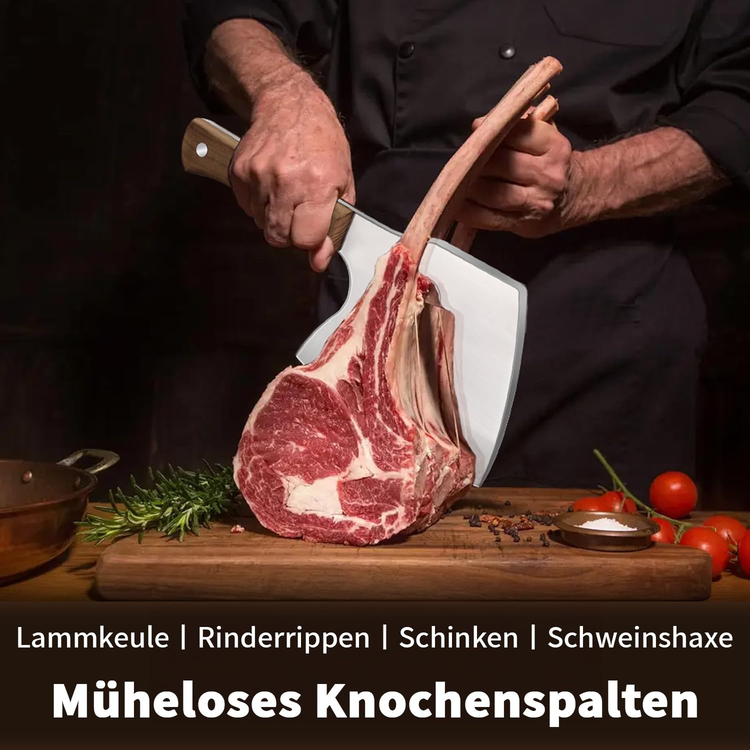 Plys Hackmesser 15cm Klinge Küchenbeil: Edelstahl Hackbeil Butcher Messer für Große Knochen und Fleisch Holzgriff