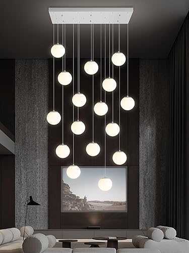 Miniatura 167 de Escalera LED de 10 luces LED moderna con globo de cristal, lámpara colgante grande para techos altos, accesorios de iluminación de entrada, villas y