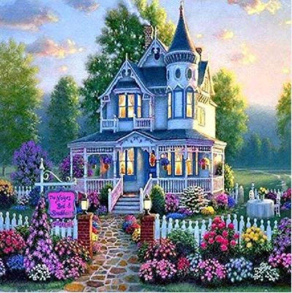 Point de croix diamant 5D cadeau créatif idéal kit complet château et fleurs