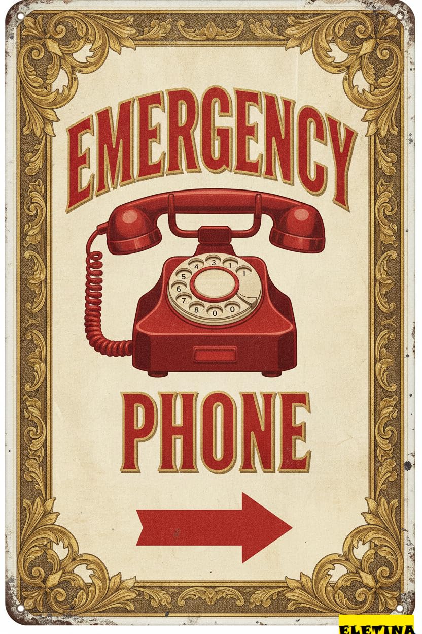 Emergency Phone Metal Wall Caution Warning Sign Street High Way Gate Fence Garden Business Decor 8x12in