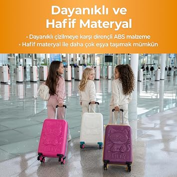 Cotpoly Kabin Boy ABS Çocuk Çocuk Valizi ve Çocuk Bavulu - Nasa Lilly Hafif Küçük Boy Seyahat Çantası, 360 Derece Tekerlekli Kız Erkek Valiz 55cm