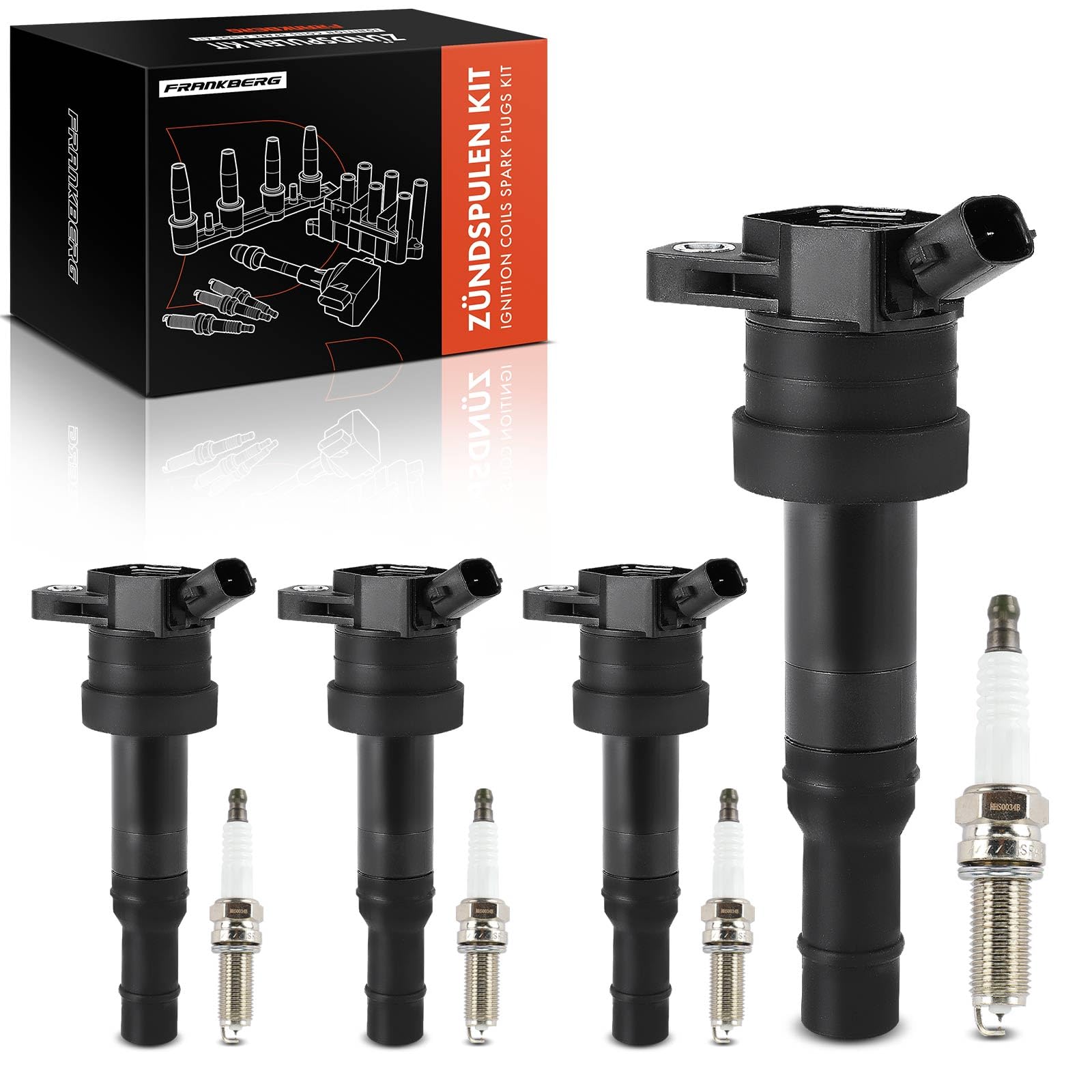 Frankberg 4 bobine di accensione + 4 candele per benzina 2730103110 | Compatibile con: Rio III UB, i20 GB IB, i20 Coupé GB, Rio III Hatchback Van UB, i20 Hatchback Van GB IB, Stonic YB