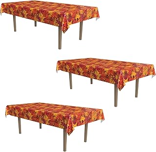 Beistle 3 Piece Plastic Rectangle Autumn Theme Tableware Fall Leaf Table Covers for Thanksgiving Dinner Decorations, 54