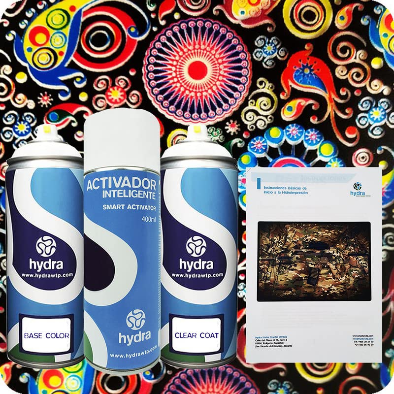 STARTER Zestaw hydroprint: 1 aktywator 400 ml + 1 odpowiedni lakier i kolor tła 400 ml + 1 x instrukcja + 1 psychodeliczna folia hydrodrukarska, szerokość: 100 cm, długość: 200 cm (HOT-053)