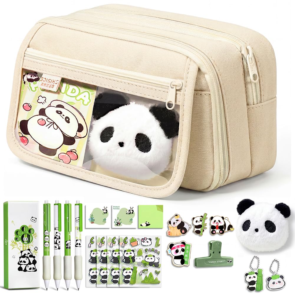 YUPDFGB Panda Stationery Gift Set, Cute School Supplies Bundle for Girls Boys, Desk Organizer Kit with Pencil Case, Sticky Notes, Pens, Stickers, Brooch, Pendant, Magnetic Clip