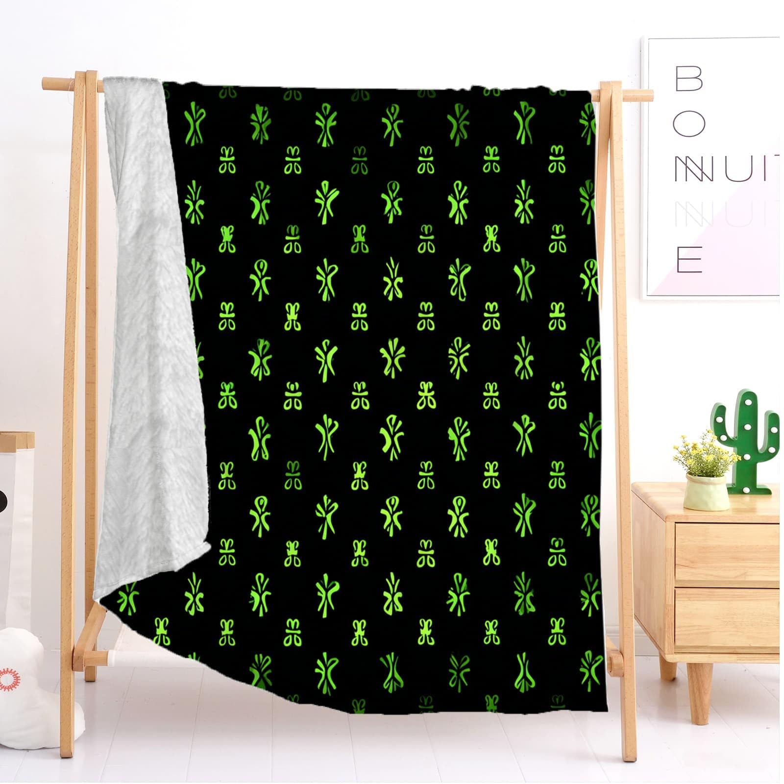 Generico Coperta Plaid di Flanella Sherpa Letto Matrimoniale Rune Misteriose di Fantascienza Copridivano in Microfibra, Verde Coperta Termica per Plaid Divano Copriletto XXL 180x200 cm