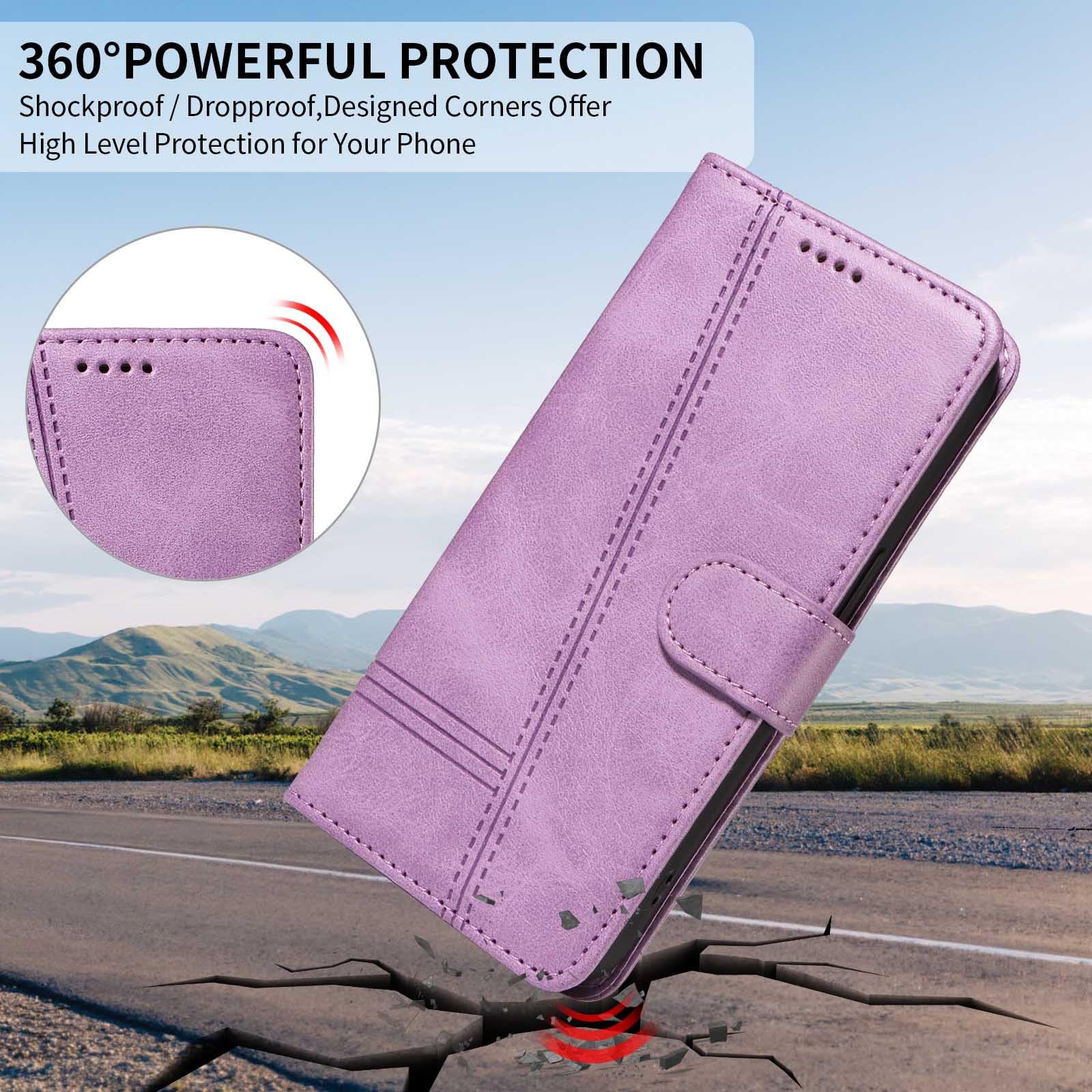 Etui z klapką do telefonu Samsung Galaxy S25 Ultra/S25 Plus/S25, skórzane etui portfelowe na telefon z stojakiem na karty, etui foliowe, odporne na wstrząsy, tworzywo TPU wewnątrz, fioletowe,
