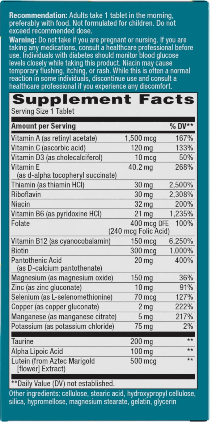 Nature's Way alpha betic, Diabetic Multivitamin for Daily Nutritional Support, with B-Vitamins for Energy Metabolism Support*, Alpha Lipoic Acid, Taurine, Lutein, 30 Tablets — Amazon image 10