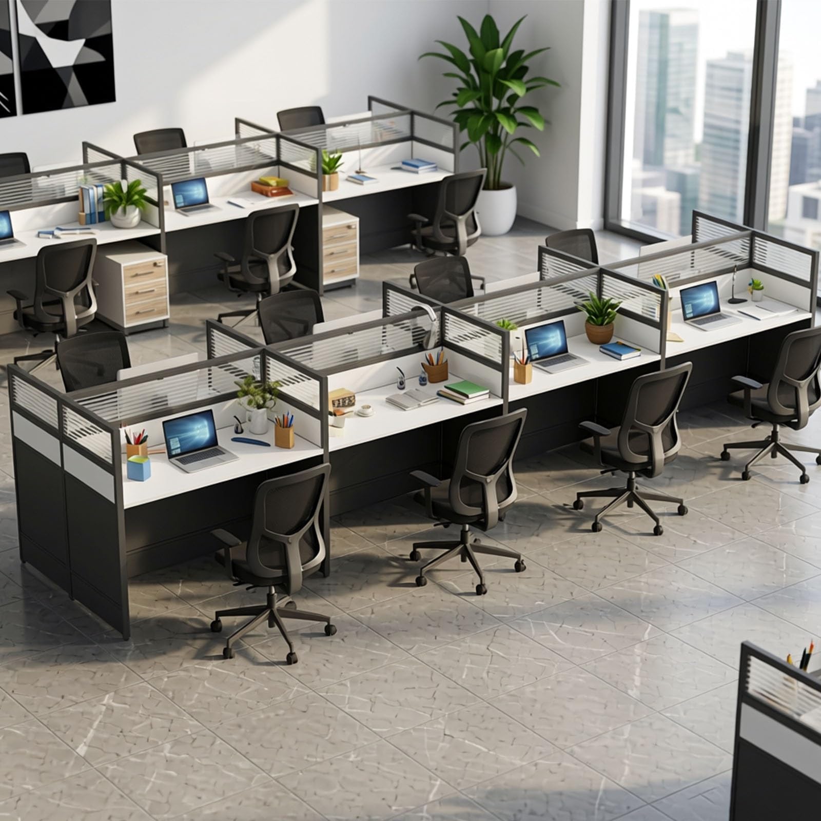 cendbirut Office Cubicle Desk Workstation, Staff Workstation with Mute Privacy Partitions and Cable Management, Cubicle Desk for Multi Person, Home Office, Call Center, Startup