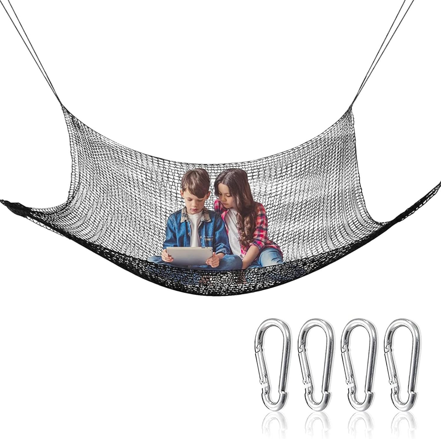 Playground Cargo Net, Climbing Cargo Net with 4 Safety Hooks, Cargo