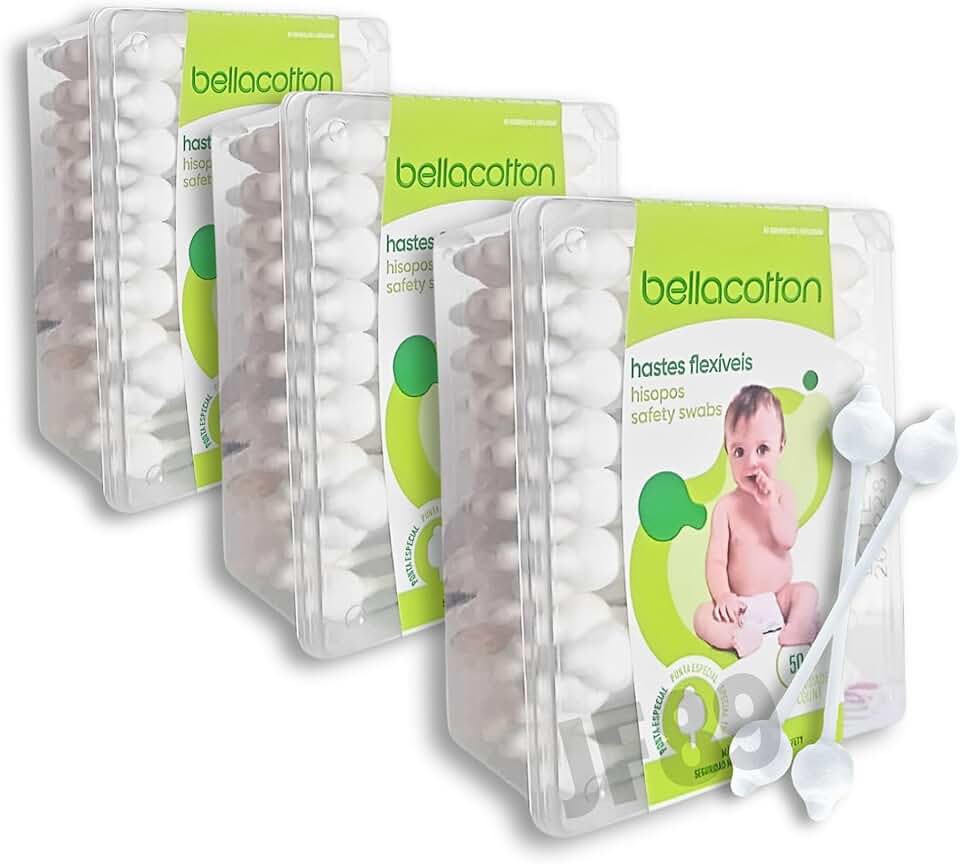 Hastes Flexíveis Cotonete Bebe Bastonetes Bellacotton Caixa C/ 150unidades (3 pacote c/ 50uni)