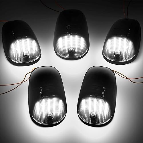 Miniatura 10 de Kit de 5 luces marcadoras de cabina compatibles con camionetas Dodge Ram 1500 2500 3500 4500 5500 2003-2018, lente ahumada, ámbar 24 luces LED de