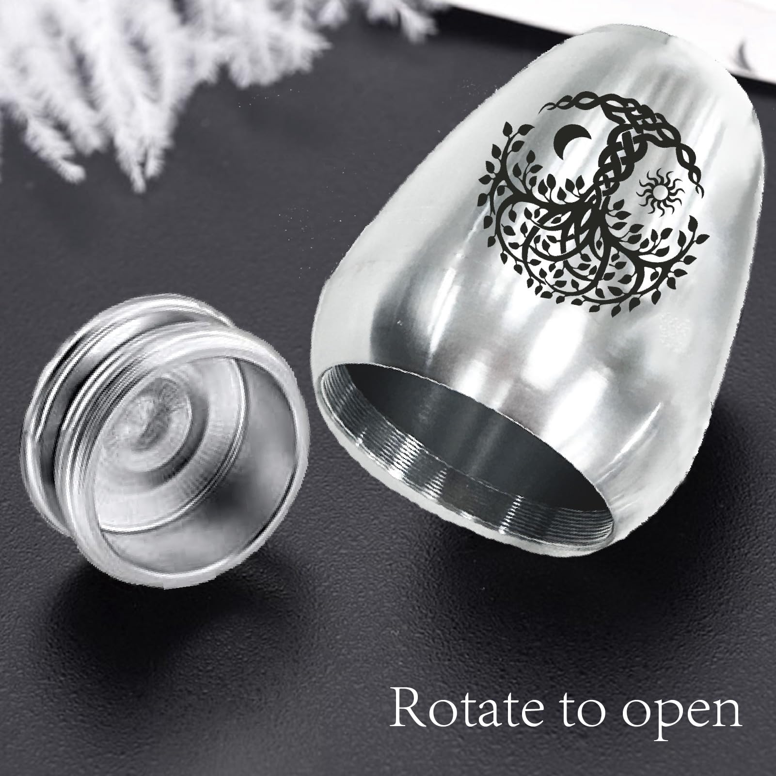 CREATCABIN Mini Cremation Urn Small Keepsake Urns Ashes Holder Silver Tree of Life Son Moon Alloy Sharing Funeral Urn Kit Memorials Miniature Container Decorative Urn for Female Male Pets 2.6x1.8Inch - Image 4