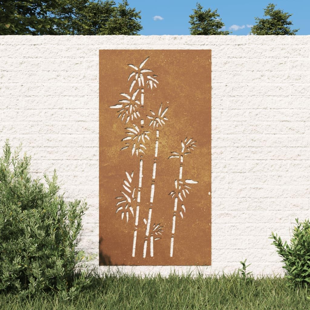 vidaXL Patio Wall Decoration in Corten Steel with Bamboo Design, Weather Art Piece for Outdoor Walls and Fences, Easy to Install, Maintenance-Free, 41.3"x21.7"
