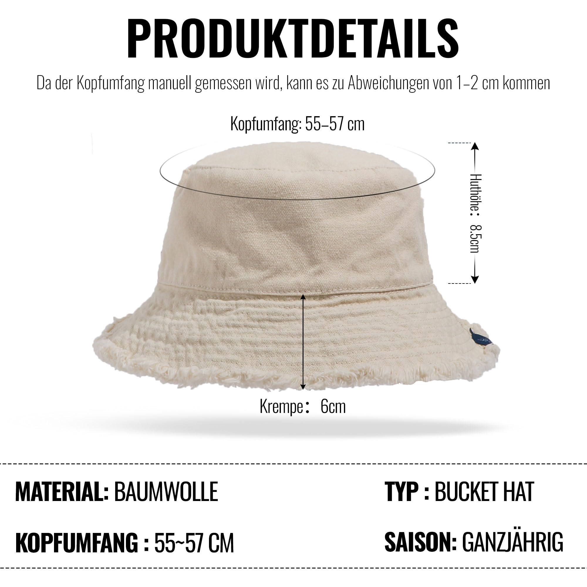 CLAPE Washed Baumwolle Sonnethut Bucket Hat Damen Fischerhut Herren Ausgefranste Krempe Faltbar Sonnenschutz Hut Sommerhut Schlapphut für Reise Beach Outdoor